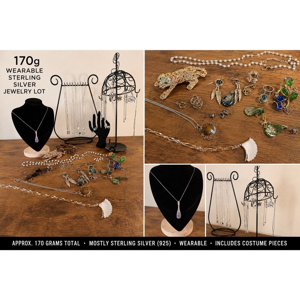 Huge 170 Gram Sterling Silver Jewelry Lot Wearable 925 Mixed Jewelry + Costume